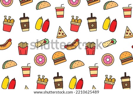 Fast food seamless pattern background. Vector illustration
