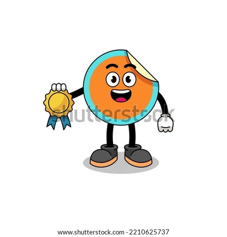 sticker cartoon illustration with satisfaction guaranteed medal , character design