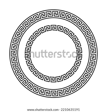 Greek ornament circle frame. Meander round pattern. Ancient Greek fret border. Geometric meandros motif. Vector Royalty-Free Stock Photo #2210635191