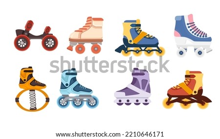 Set of modern design roller skates simple cartoon design vector illustration sport or casual equipment isolated on white background Royalty-Free Stock Photo #2210646171
