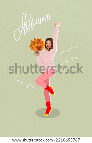Creative photo 3d collage poster postcard artwork of happy pretty positive girlfriend good mood isolated on drawing background