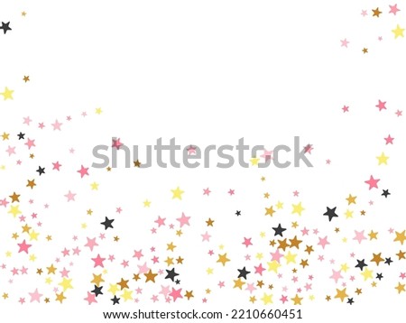 Abstract black pink gold stars falling scatter background. Many stardust spangles xmas decoration confetti. Dreams stars falling illustration. Sparkle particles congratulations decor.