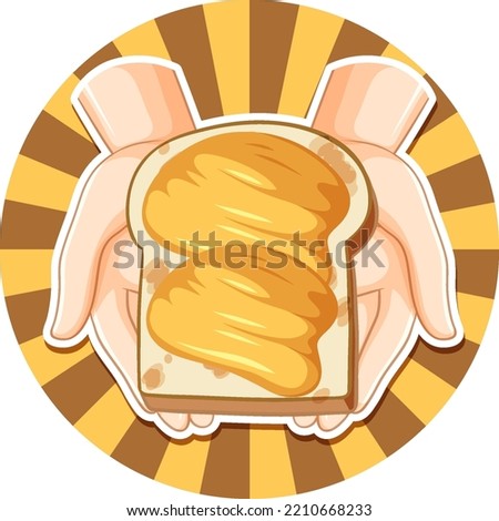 Bread with butter in cartoon style illustration