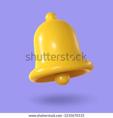 Hand bell, realistic 3d on violet background. Vector illustration Royalty-Free Stock Photo #2210670133