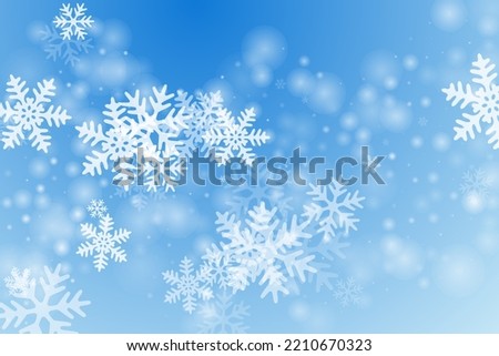 Cute heavy snowflakes composition. Snowstorm speck freeze elements. Snowfall sky white blue wallpaper. Soft snowflakes christmas texture. Snow hurricane scenery. Royalty-Free Stock Photo #2210670323