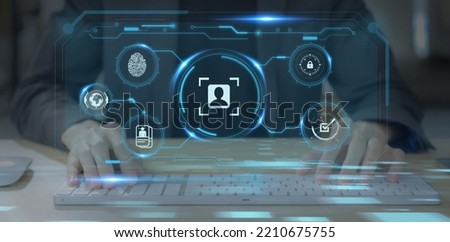 KYC, know your customer. Business verifying the identity of clients. Client authentication to access personal financial data. Biometrics security, digital technology against digital cyber crime. Royalty-Free Stock Photo #2210675755