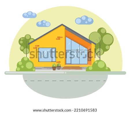 An image of a cute house in flat style. Web banner, background
