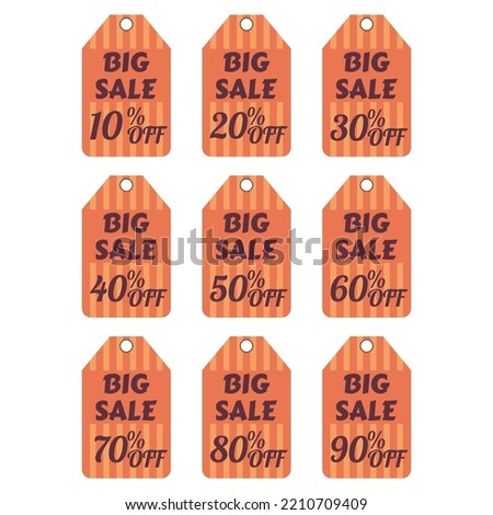 Discount tag icon set. Discount label isolated on white background. Sale sticker in retro color palette. Sale banner with different price cut percent. Halloween sale badges. Vector illustration