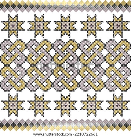 Seamless Ukrainian folk patterns, cross-stitch imitation. Patterns consist of ancient Ukrainian amulets