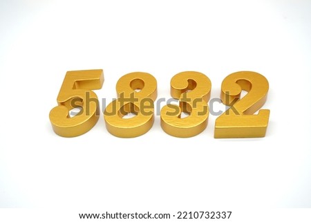   Number 5832 is made of gold-painted teak, 1 centimeter thick, placed on a white background to visualize it in 3D.                                