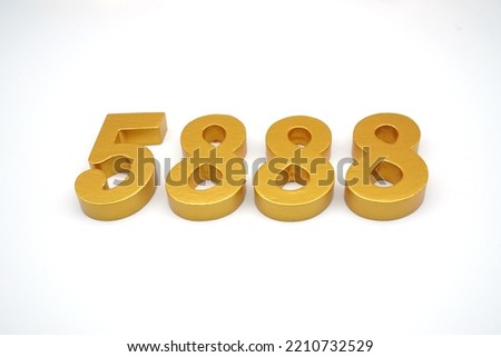  Number 5888 is made of gold-painted teak, 1 centimeter thick, placed on a white background to visualize it in 3D.                                