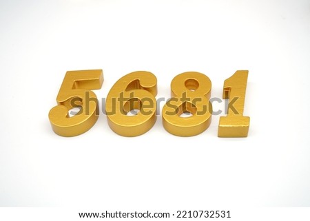    Number 5681 is made of gold-painted teak, 1 centimeter thick, placed on a white background to visualize it in 3D.                              