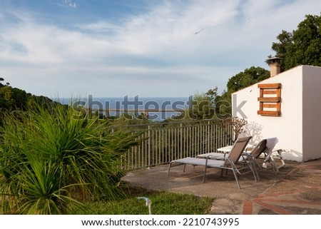 Beautiful scenery of beautiful landscape with blue sky in background. view from a house at coastal city by Mediterranean sea. Scenic view of nature during summer.