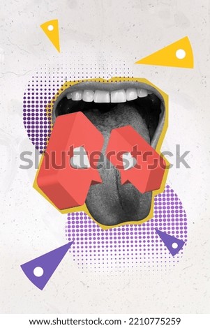 Artwork magazine picture of open mouth heart likes feedback standing tongue isolated drawing background