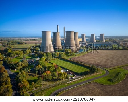 Drone shot of West Burton A Power Station in Nottinghamshire  Royalty-Free Stock Photo #2210788049