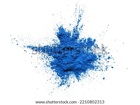 Heap of superfood blue spirulina powder on white background. Blue algae spirulina, butterfly pea flower, or blue matcha powder. Top view, free space for text or design. Royalty-Free Stock Photo #2210802313