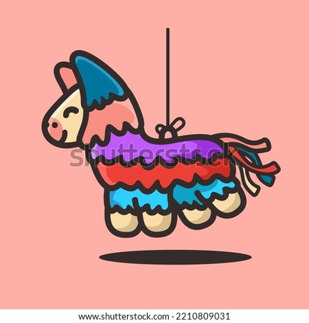 Pinata llama cartoon mascot character vector illustration, flat design style