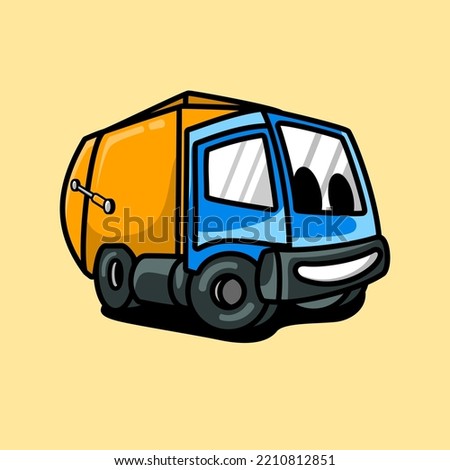 Truck smiling cartoon mascot, flat design style