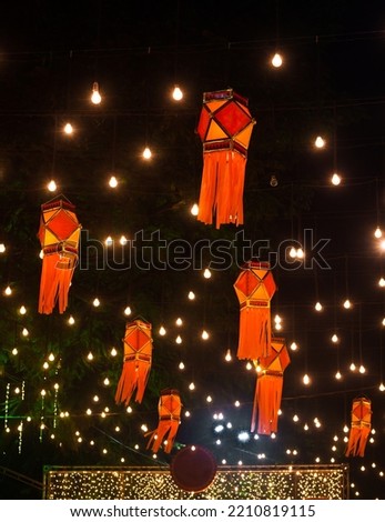 Diwali decorative lamps  or Akash Kandil or Lantern lights. Festive season in Mumbai during Diwali.Vertical or portrait orientation Royalty-Free Stock Photo #2210819115