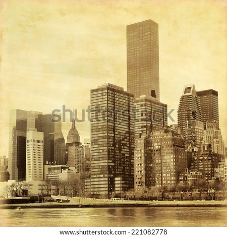 Old style photo of Manhattan in New York.
