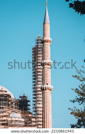 Mosque minarets under repair in Edirne.