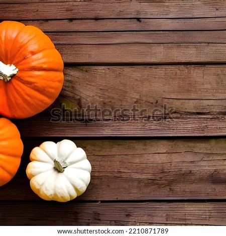Autumn background for text with pumpkins. Top view. Copy space