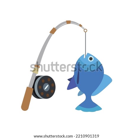 Fishing pole with blue fish vector emoji rod illustration