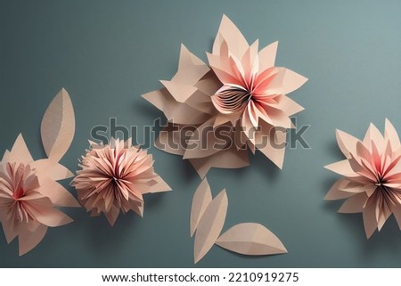 3d render, digital illustration, vivid paper flowers, decorative floral design elements, clip art set, festive decor, isolated on light background