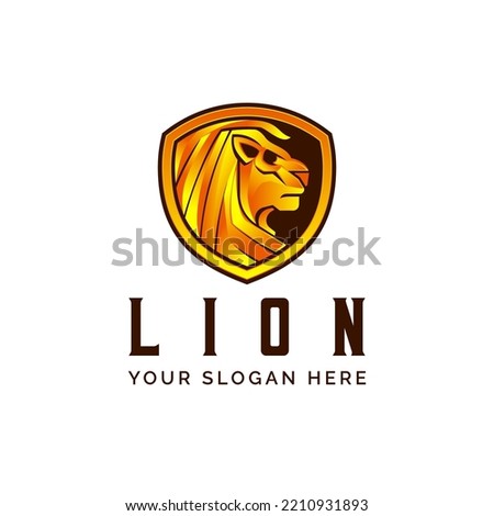 Lion Head in Shield Logo Vector Illustration Template