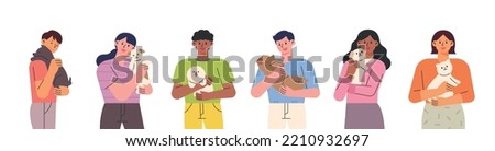 People are hugging small and cute pets. flat design style vector illustration.