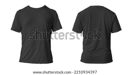Blank black clean t-shirt mockup, isolated, front view. Empty tshirt model mock up. Clear fabric cloth for football or style outfit template. clipping path