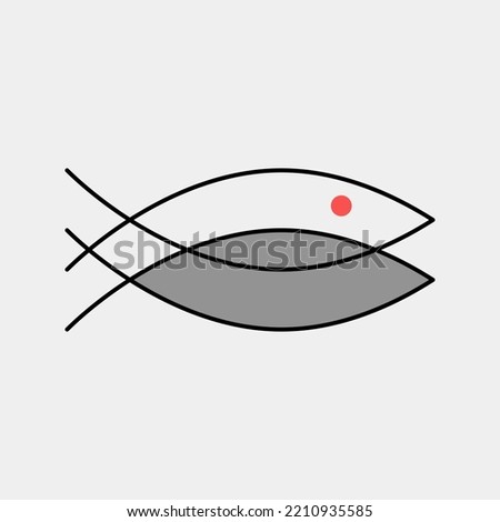 Two fish line logo, sea products outline icon. Fish outline, element for restaurant menu. Minimal vector symbol