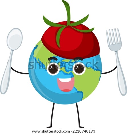 Earth planet cartoon character with half tomato  illustration