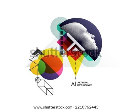 Machine learning. Futuristic artificial intelligence concept. Art composition with geometric shapes and forms. Cover design template for presentation, poster, cover, brochure, leaflet, billboard.  Royalty-Free Stock Photo #2210962445