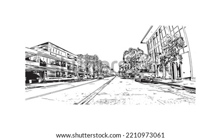Building view with landmark of Palo Alto is a city in California. Hand drawn sketch illustration in vector.