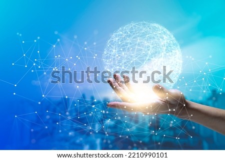 Abstract world and background geometric with polygon lines and dots for Science and business technology. Connection triangle structure.Metaverse Technology
