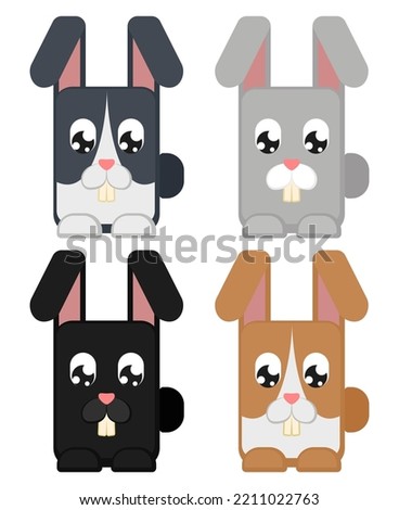 Cartoon colorful bunny rabbit set isolated on white background Domestic animal collection. Farm themed vector illustration for icon, stamp, label, badge, sticker or gift card
