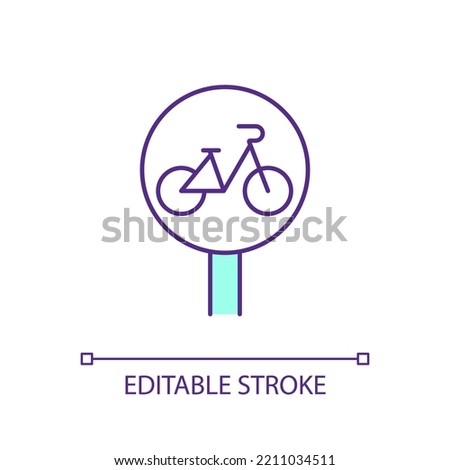 Bicycle route sign RGB color icon. Bike lane signage. Road traffic marking. Driving regulation. Isolated vector illustration. Simple filled line drawing. Editable stroke. Arial font used