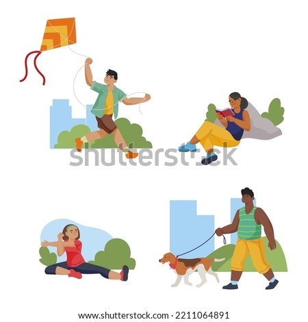 Flat people doing outdoor activities Vector illustration.