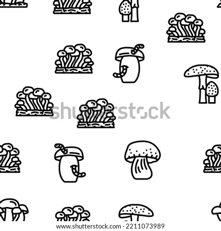 Mushroom Vegetable And Fungus vector seamless pattern thin line illustration