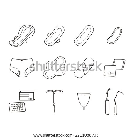 Sanitary products black and white icon set. Royalty-Free Stock Photo #2211088903