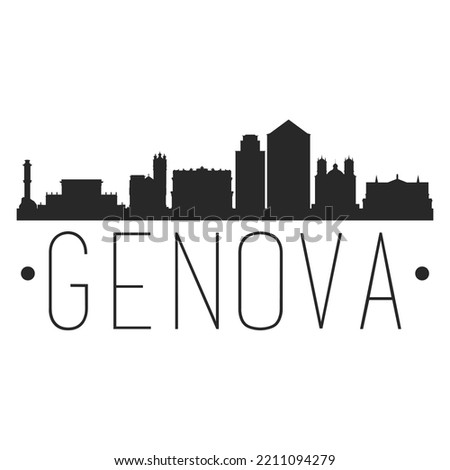 Genoa, Metropolitan City of Genoa, Italy City Skyline. Silhouette Illustration Clip Art. Travel Design Vector Landmark Famous Monuments.