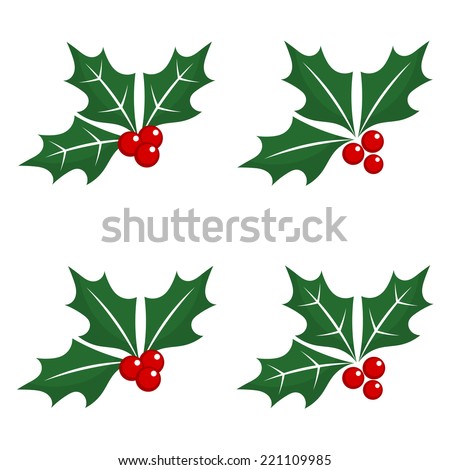 Set of holly berry Christmas symbols. Vector illustration