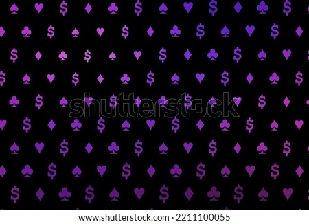 Dark pink, blue vector template with poker symbols. Illustration with set of hearts, spades, clubs, diamonds. Smart design for your business advert of casinos.
