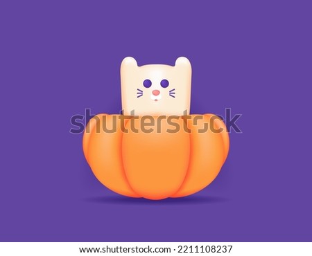cat and pumpkin 3d. a cat is in a pumpkin. funny, cute, and adorable cat characters. animal. illustration design. graphic elements. Halloween