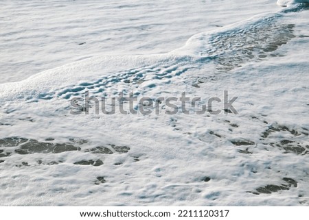 foam from the waves on the shore