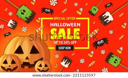 Halloween Sale concept banners, with Halloween pumpkins ghost and "SALE" Text.Flyer or invitation template,Brochures,Poster or Banner.Vector illustration EPS10.
