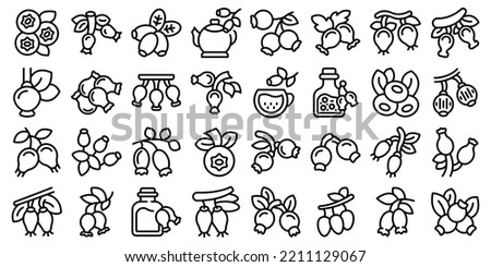 Rosehip icons set outline vector. Juice agriculture. Bio diet