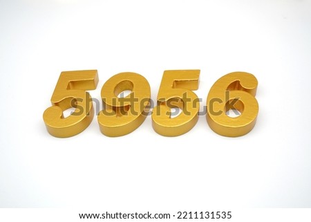   Number 5956 is made of gold-painted teak, 1 centimeter thick, placed on a white background to visualize it in 3D.                                