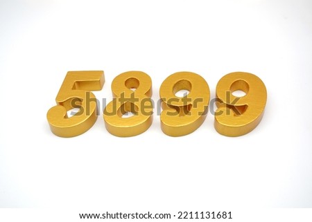   Number 5899 is made of gold-painted teak, 1 centimeter thick, placed on a white background to visualize it in 3D.                                